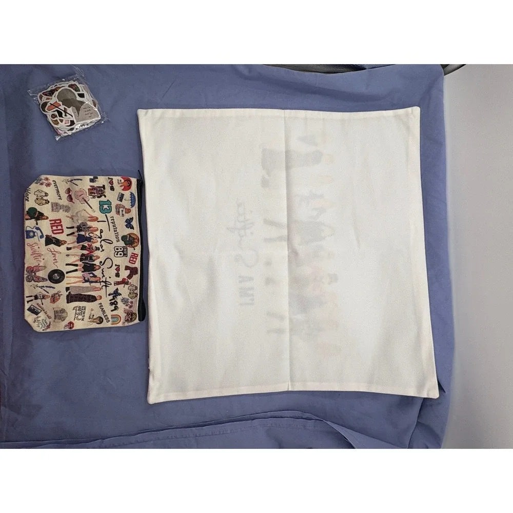 Taylor Swift Fan Bundle Eras Tour Pillow Cover Makeup Bag 75pc Sticker Pack Lot